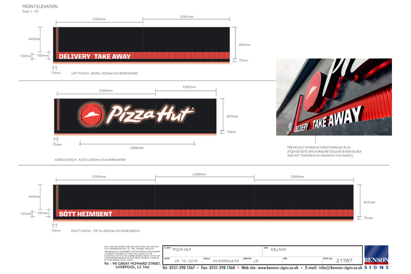 Pizza Hut Drawings for Iceland Signage